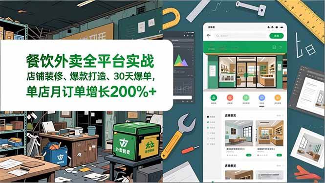 （16978期）餐饮外卖全平台实战，店铺装修、爆款打造、30天爆单，手把手教学，单店月订单增长200%+-三月轻创