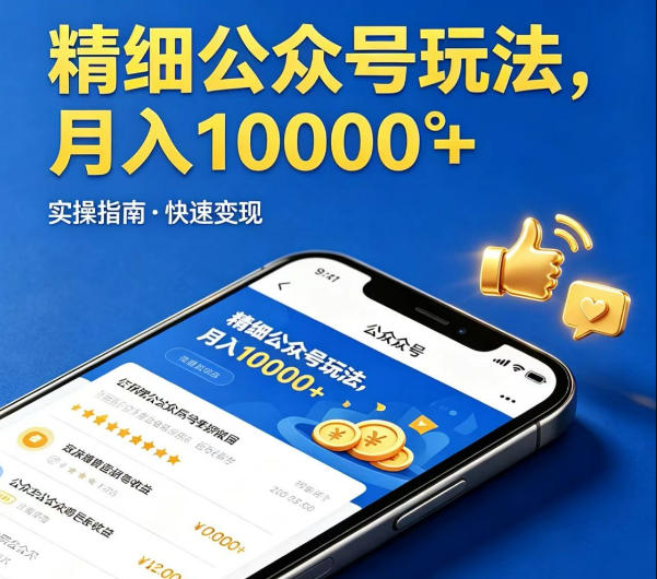 精细化公众号玩法，我们给你提供文章，你来负责发布，收益可观，月入1W+【揭秘】-三月轻创