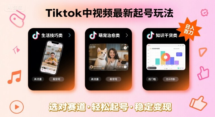 Tiktok中视频最新起号玩法，想要日入百刀，做好这几个赛道就可以了-三月轻创