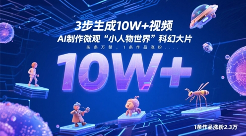 3步生成10W+视频，AI制作微观“小人物世界”科幻大片，条条万赞，1条作品涨粉2.3W-三月轻创