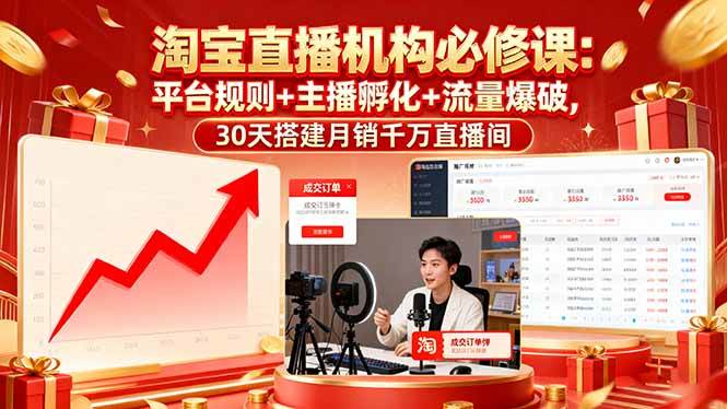 （16087期）淘宝直播机构必修课：平台规则/主播孵化/流量爆破,30天搭建月销千万直播间-三月轻创