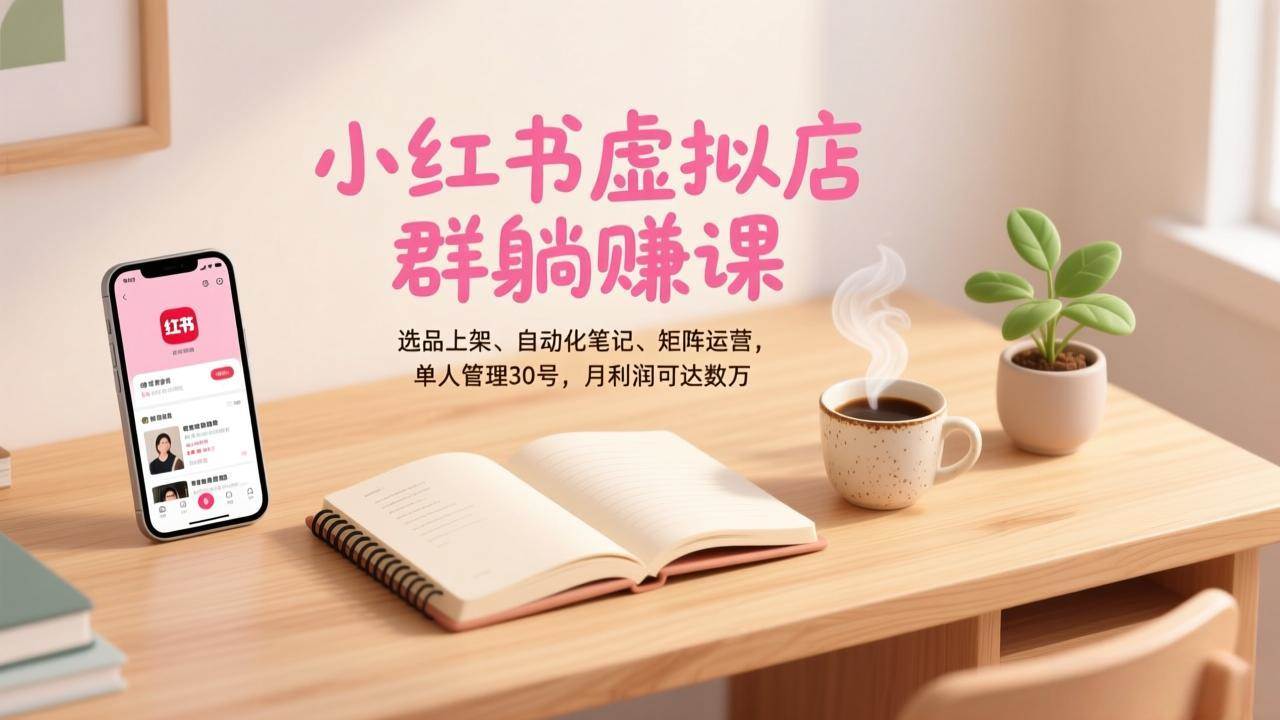 （17072期）小红书虚拟店群躺赚课，选品上架、自动化笔记、矩阵运营，单人管理30号，月利润可达数万-三月轻创