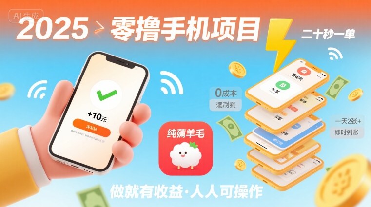 2025年零撸手机项目，二十秒一单，纯薅羊毛 一天2张+做就有-三月轻创