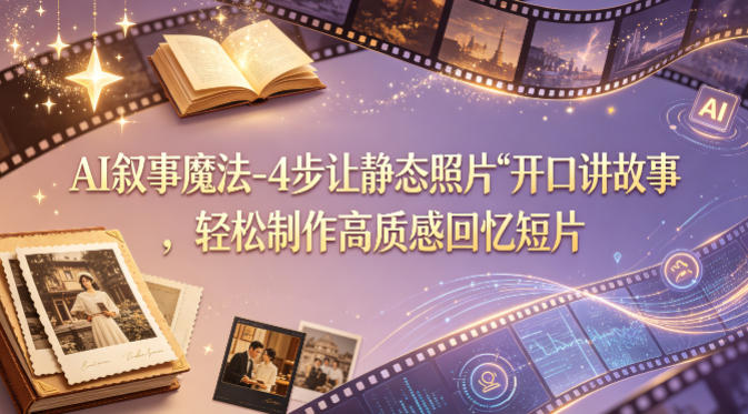 AI叙事魔法-4步让静态照片“开口讲故事”，轻松制作高质感回忆短片-三月轻创