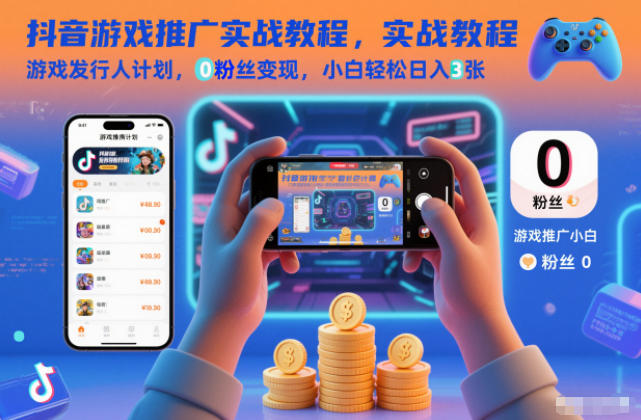 抖音游戏推广实战教程，游戏发行人计划，0粉丝变现，小白轻松日入3张-三月轻创