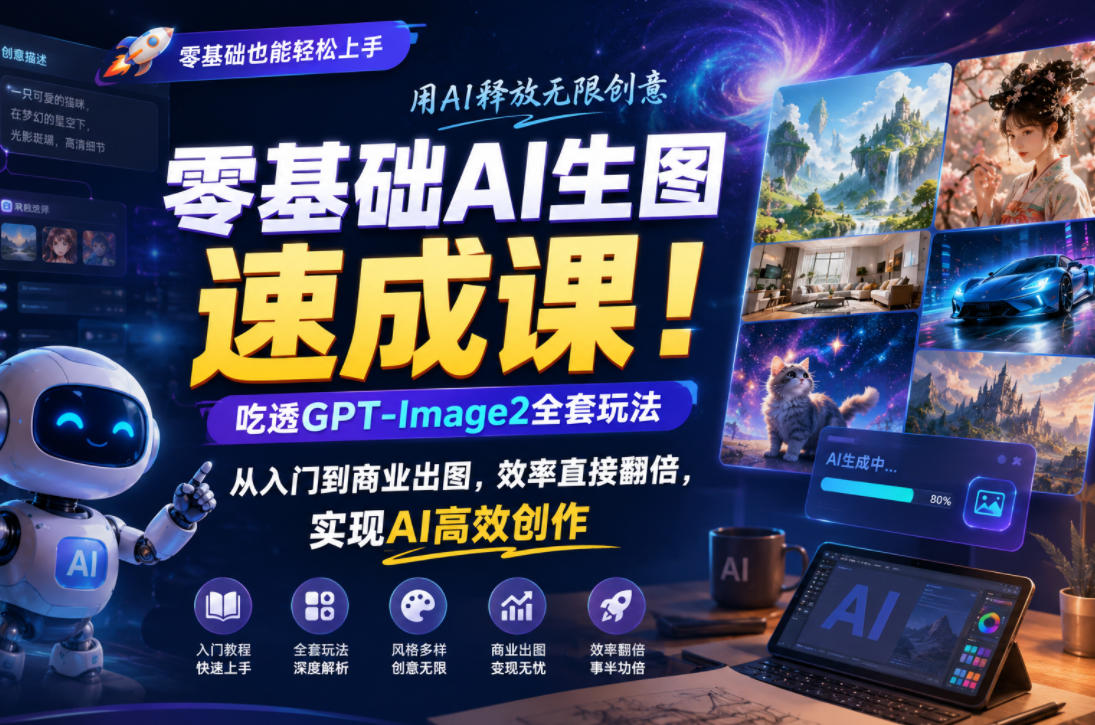 零基础AI生图速成课!吃透GPT-Image2全套玩法,从入门到商业出图,效率直接翻倍,实现AI高效创作-三月轻创