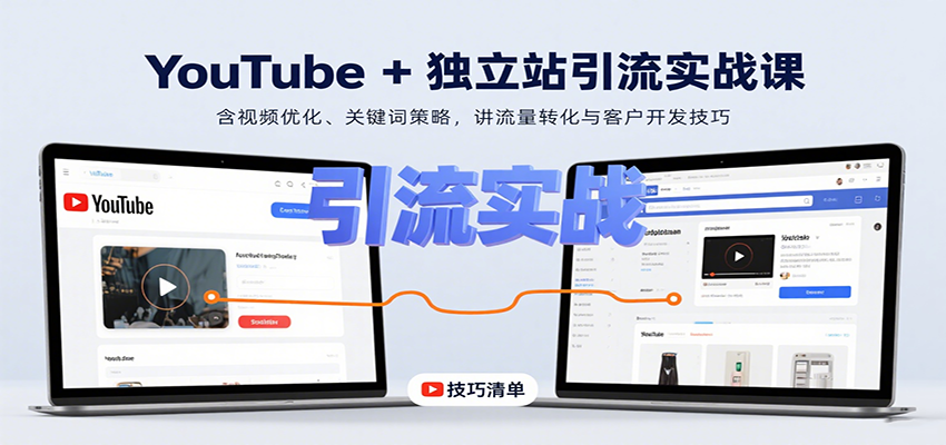 YouTube+独立站引流实战课:含视频优化、关键词策略,讲流量转化与客户开发技巧-三月轻创