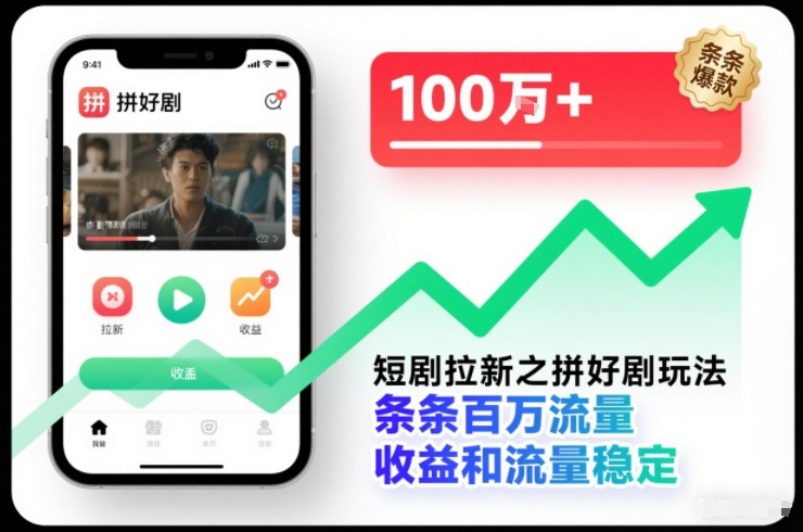 短剧拉新之拼好剧玩法，条条百万流量，收益和流量稳定-三月轻创