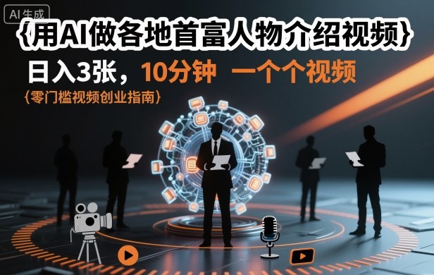 用AI做各地首富人物介绍视频，日入3张，10分钟一个视频-三月轻创