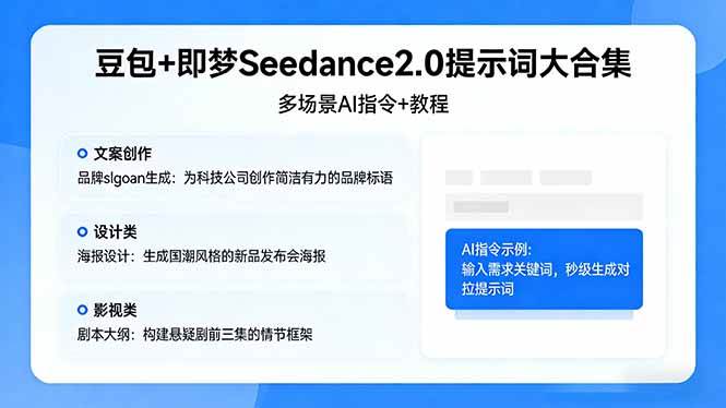 (17935期)豆包+即梦Seedance2.0提示词大合集:多场景AI指令+教程,解锁文案、设计、影视高效创作-三月轻创