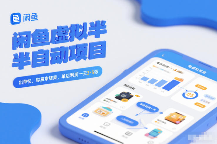 闲鱼虚拟半自动项目，出单快，容易拿结果，单店利润一天3-5张-三月轻创
