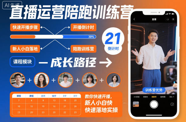 直播运营陪跑训练营，教你快速开播，新人小白快速落地实操-三月轻创