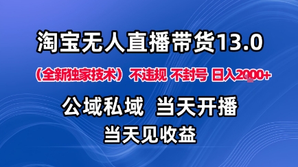 淘宝无人直播13.0，公域私域技术，不封号，不违规布局下半年旺季赛道，日入1K+（独家技术）【揭秘】-三月轻创