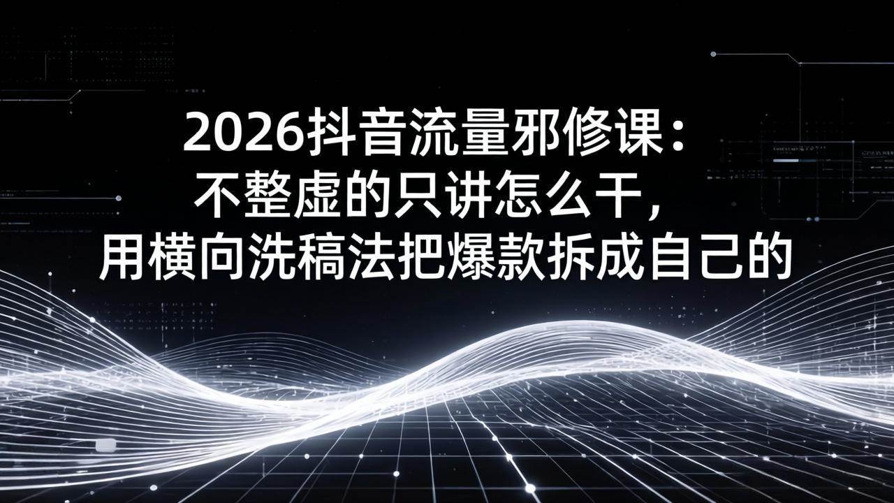 （17725期）2026抖音流量邪修课：不整虚的只讲怎么干，用横向洗稿法把爆款拆成自己的-三月轻创