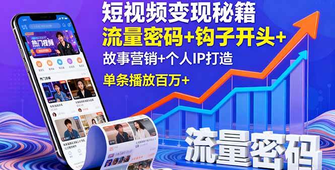 （16079期）短视频变现秘籍，流量密码+钩子开头+故事营销+个人IP打造，单条播放百万+-三月轻创