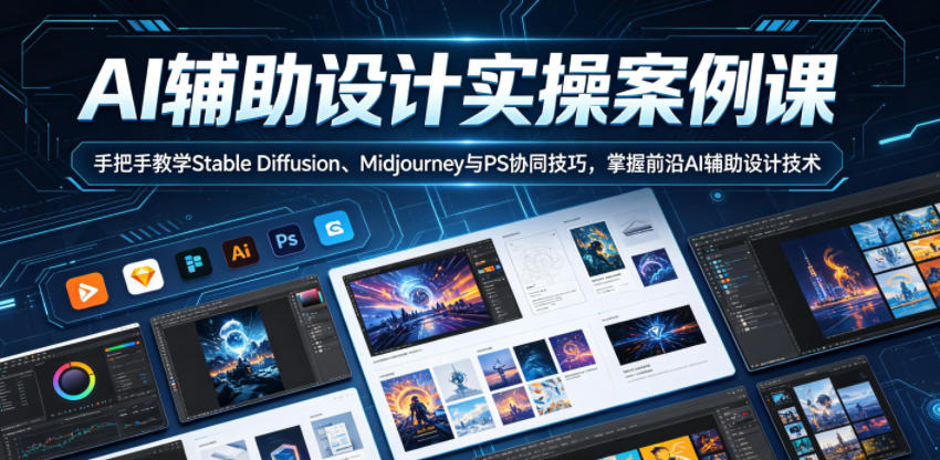 AI辅助设计实操案例课,手把手教学Stable Diffusion、Midjourney与PS协同技巧,掌握前沿AI辅助设计技术-三月轻创