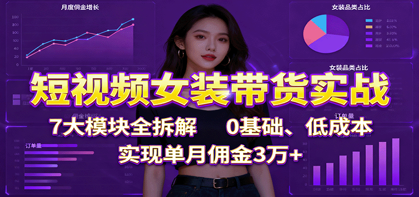 短视频女装带货实战：7大模块全拆解，0基础、低成本，实现单月佣金3万+-三月轻创
