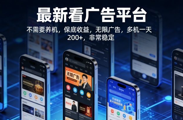 最新看广告平台，不需要养机，保底收益，无限广告，多机一天200+，非常稳定【揭秘】-三月轻创