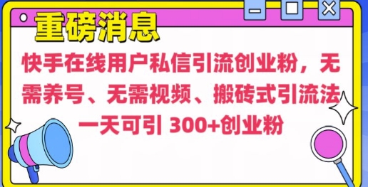 快手最新引流创业粉方法，无需养号、无需视频、搬砖式引流法【揭秘】-三月轻创
