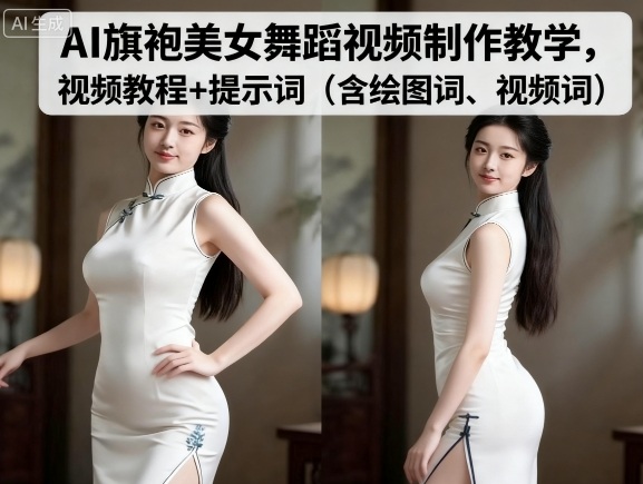 AI旗袍美女舞蹈视频制作教学，视频教程+提示词（含绘图词、视频词）-三月轻创
