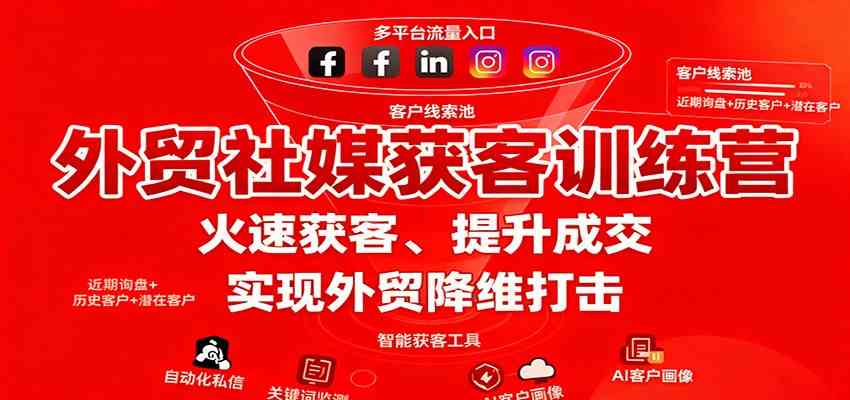 外贸社媒获客训练营，火速获客、提升成交，实现外贸降维打击-三月轻创