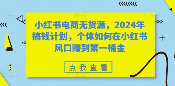 小红书电商无货源，2024年搞钱计划，个体如何在小红书风口赚到第一桶金-三月轻创