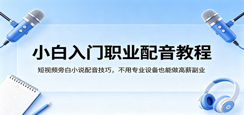 小白入门职业配音教程，短视频旁白小说配音技巧，不用专业设备也能做高薪副业-三月轻创
