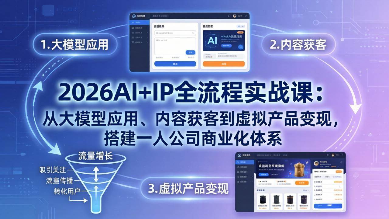 （17863期）2026AI+IP全流程实战课：从大模型应用、内容获客到虚拟产品变现，搭建一人公司商业化体系-三月轻创