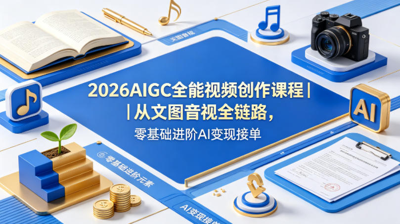 2026AIGC全能视频创作课程｜从文图音视全链路，零基础进阶AI变现接单-三月轻创