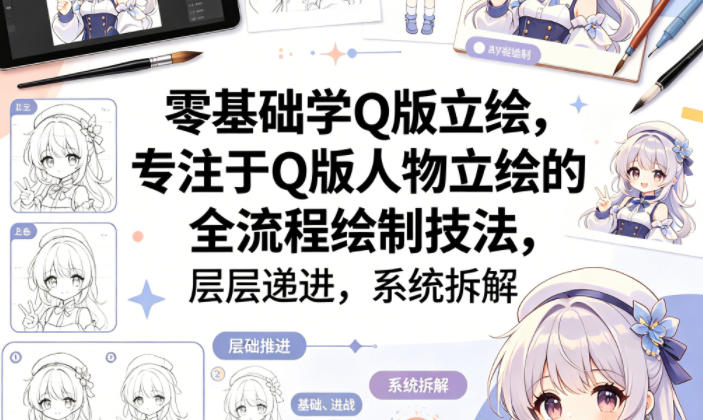 零基础学Q版立绘，专注于Q版人物立绘的全流程绘制技法，层层递进，系统拆解-三月轻创