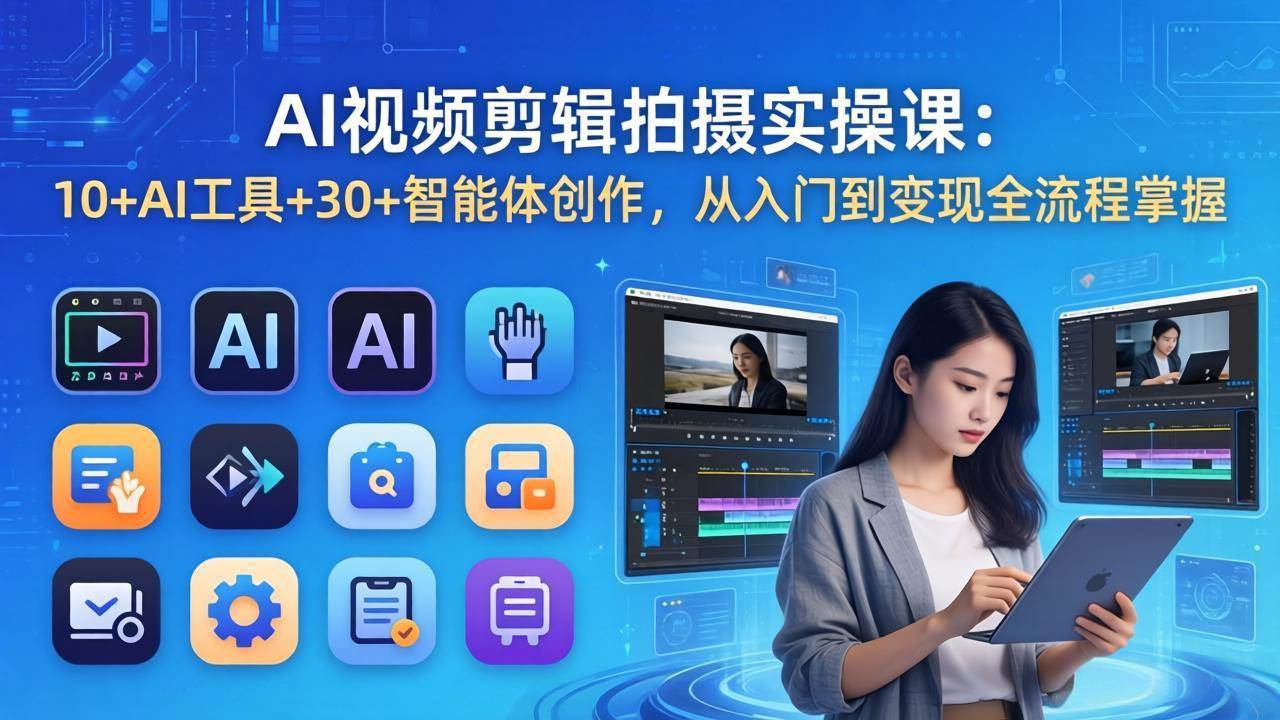 （17818期）AI 视频剪辑拍摄实操课：10+AI工具+30+智能体创作，从入门到变现全流程掌握-三月轻创
