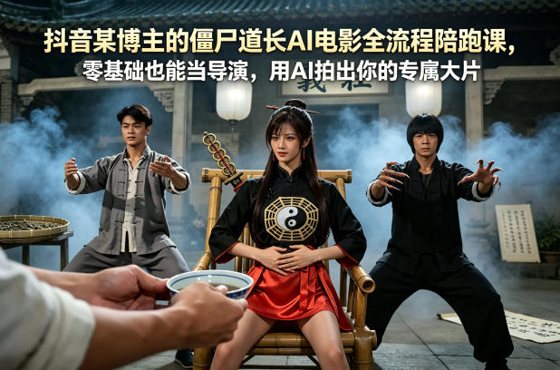 抖音某博主的僵尸道长AI电影全流程陪跑课，零基础也能当导演，用AI拍出你的专属大片-三月轻创