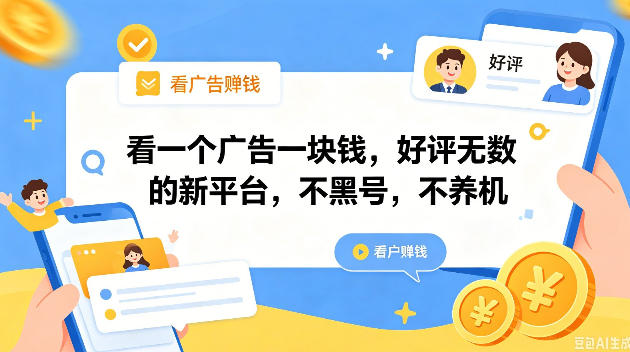 看一个广告一块钱,好评无数的新平台,不黑号,不养机,一撸几十块钱还是不错的【揭秘】-三月轻创