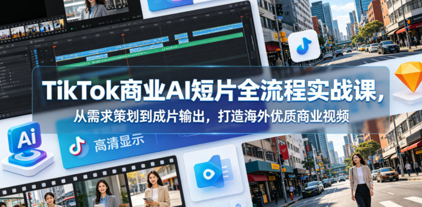 TikTok商业AI短片全流程实战课,从需求策划到成片输出,打造海外优质商业视频-三月轻创