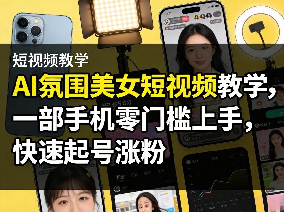 AI氛围美女短视频教学，一部手机零门槛上手，快速起号涨粉-三月轻创