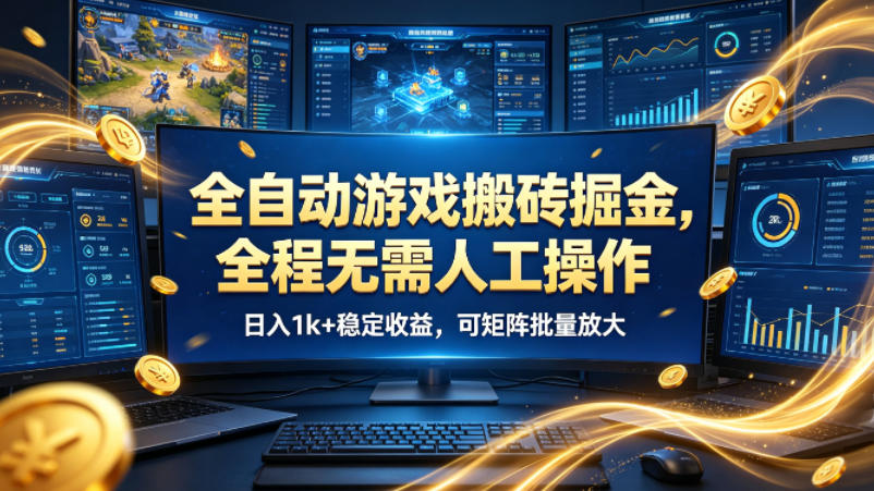 全自动游戏搬砖掘金，全程无需人工操作，日入1k+稳定收益，可矩阵批量放大【揭秘】-三月轻创