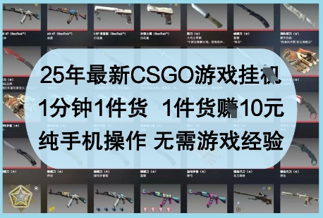 25年最新CSGO游戏挂G，1分钟1件货，1件货挣10元，纯手机操作，无需游戏经验【揭秘】-三月轻创