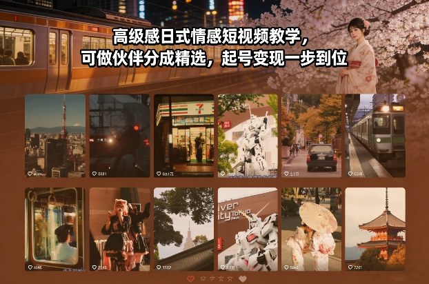 高级感日式情感短视频教学，可做伙伴分成精选，起号变现一步到位-三月轻创