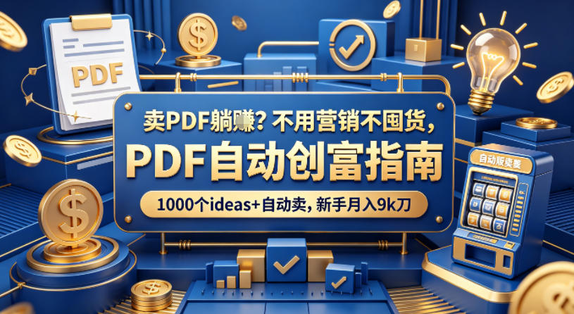 卖PDF躺賺？不用营销不囤货，PDF自动创富指南，1000个ideas+自动卖，新手月入9k刀【原创双语字幕】-三月轻创