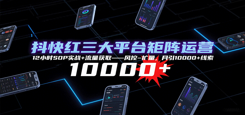 抖快红三大平台矩阵运营，12小时SOP实战+流量获取-风控-扩量，月引10000+线索-三月轻创