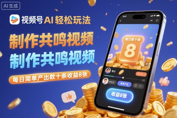 视频号AI轻松玩法，制作共鸣视频，每日简单产出数十条收益8张-三月轻创