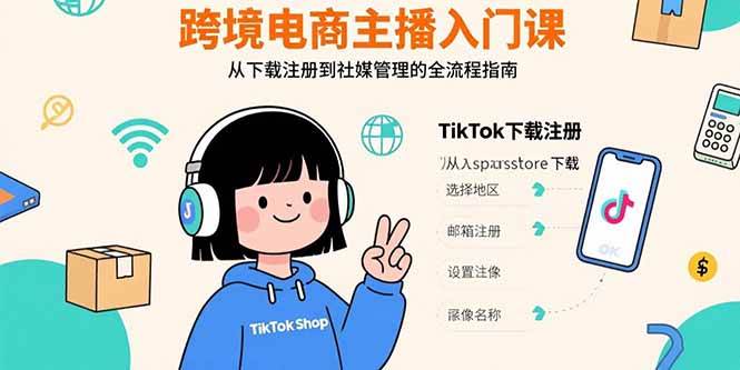 （15708期）跨境电商主播入门课，TikTok下载注册，支付工具配置，社媒账号管理全流程-三月轻创