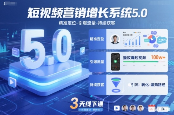 短视频营销增长系统5.0，精准定位-引爆流量-持续获客，3天线下课（音频+图片）-三月轻创
