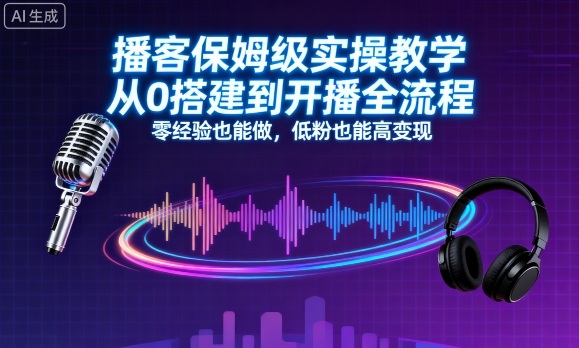 播客保姆级实操教学，从0搭建到开播全流程，零经验也能做，低粉也能高变现-三月轻创