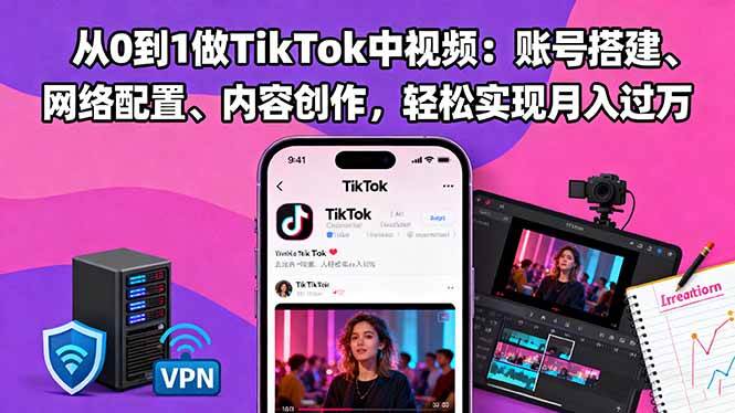 （16461期）从0到1做TikTok中视频：账号搭建、网络配置、内容创作，轻松实现月入过万-三月轻创