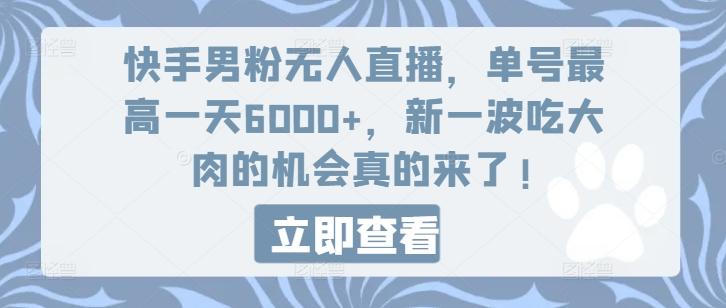 快手男粉无人直播，单号最高一天6000+，新一波吃大肉的机会真的来了-三月轻创