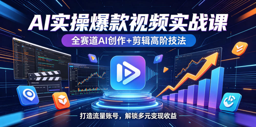 AI实操爆款视频实战课，全赛道AI创作+剪辑高阶技法，打造流量账号，解锁多元变现收益-三月轻创