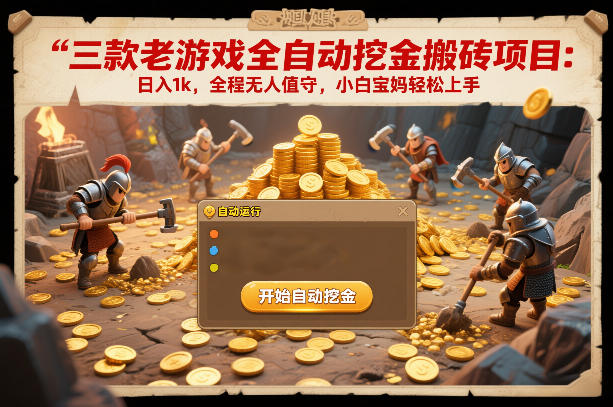 三款老游戏全自动挖金搬砖项目：日入1k，全程无人值守，小白宝妈轻松上手【揭秘】-三月轻创