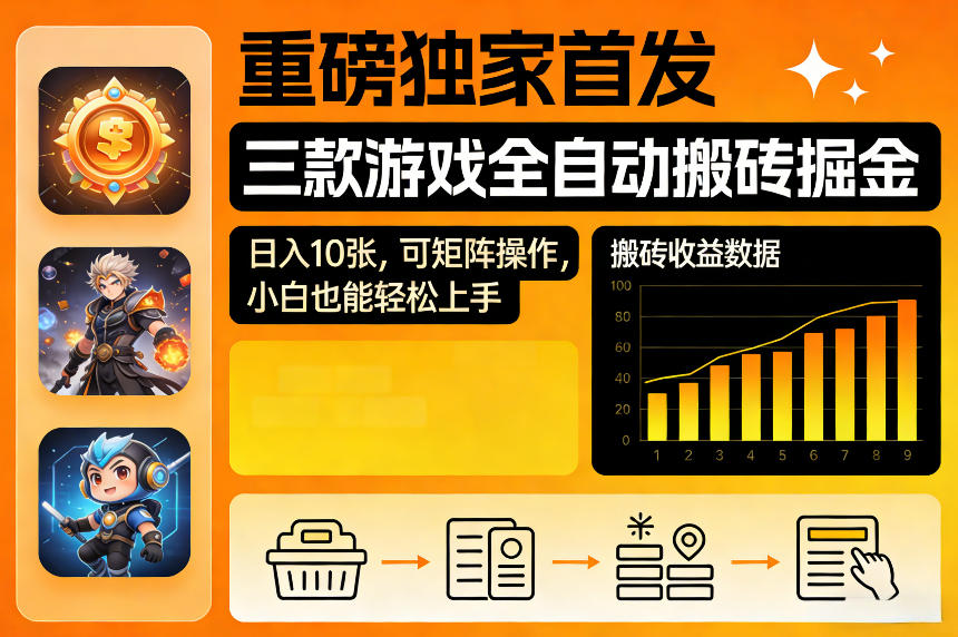 重磅独家首发，三款游戏全自动搬砖掘金，日入10张，可矩阵操作，小白也能轻松上手【揭秘】-三月轻创