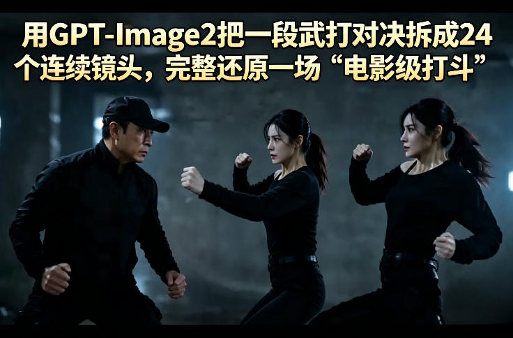 用GPT-Image2把一段武打对决拆成24个连续镜头，完整还原一场“电影级打斗”-三月轻创